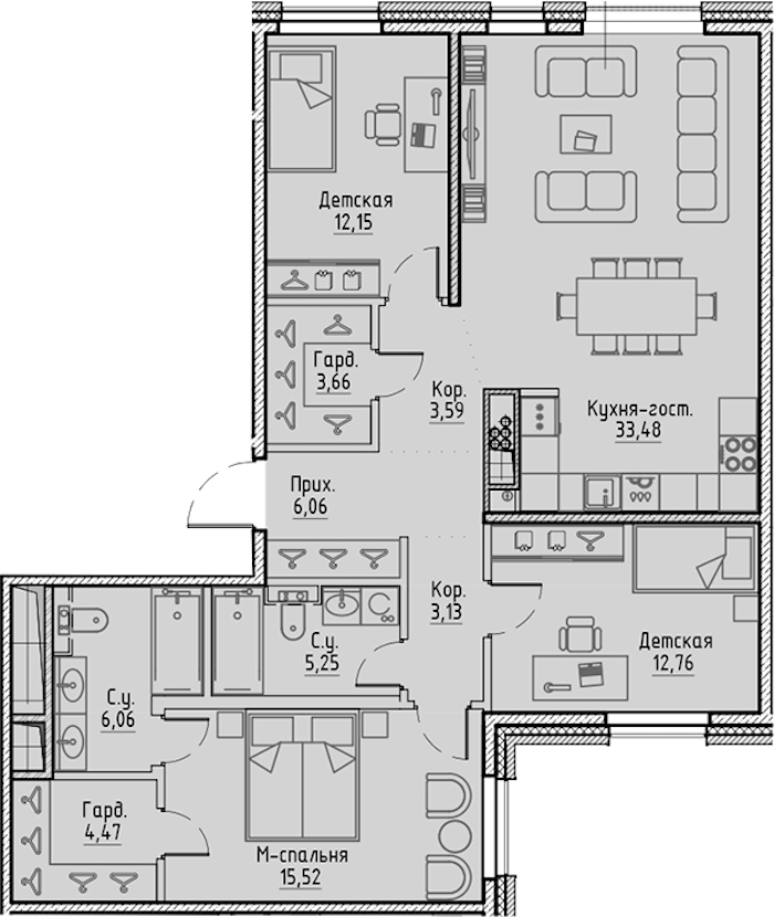 3-комнатная квартира 106.13 м², 7/10 эт., ЖК «LEGENDA Сампсониевский 32»